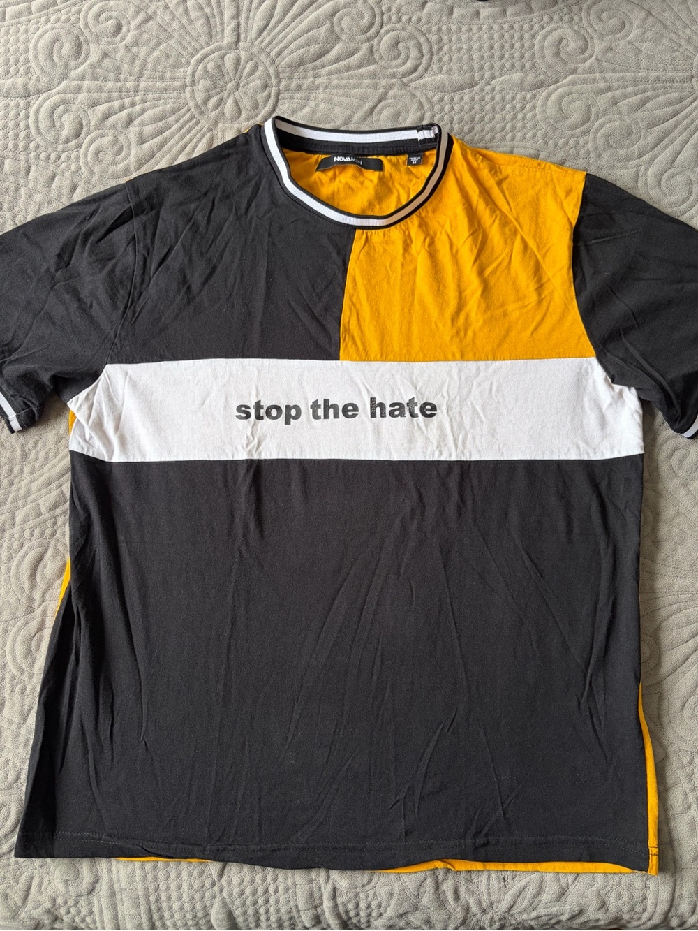 Stop The Hate Colorblock Tee - Black & Yellow by Romwe